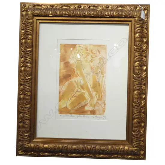 J. HAGEN, YELLOW NUDE, MIXED MEDIA, SIGNED & DATED '97 340x225mm