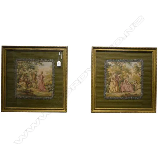 2 FRAMED VINTAGE CLASSICAL EMBROIDERIES gilt frames 440 x 440mm