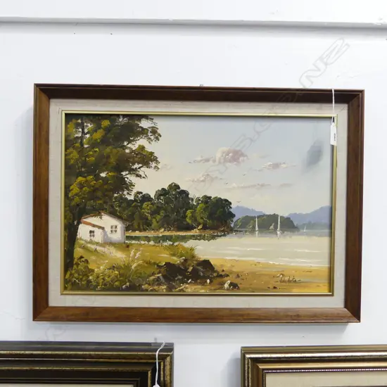 JOHN HORTON OIL PAINTING 'BIG BAY MANUKAU HARBOUR' signed. 295 x 445mm.