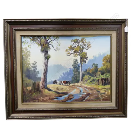 ERNEST PAPPS 'THE BULLOCK WAGON' OIL ON BOARD 445x595mm