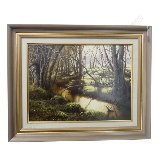 GRAHAM BRADDOCK 'SHADOWED CREEK' OIL ON BOARD '89 430x585mm