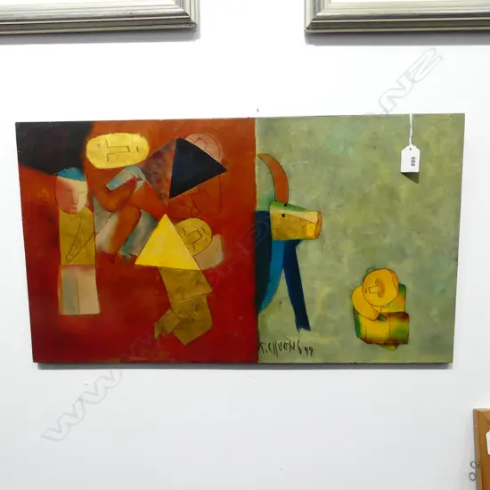 NGUYEN THANH CHUONG (VIETNAMESE b.1949), ABSTRACT, LACQUER & GOLD LEAF ON BOARD, SIGNED & DATED '99, 350x620mm