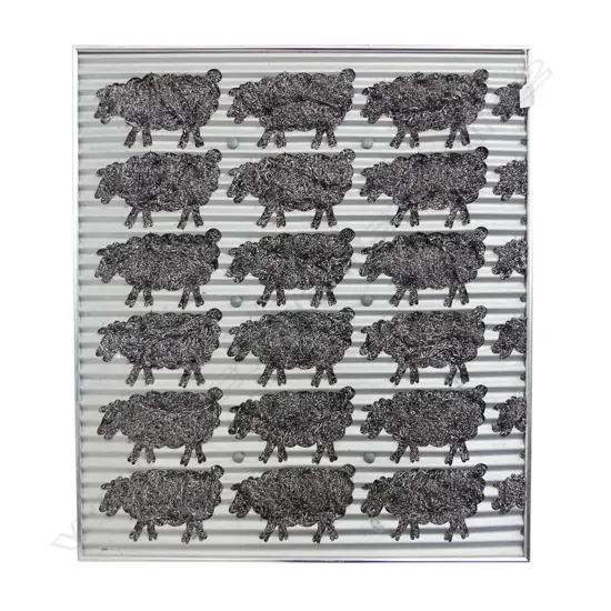 SHEEP ARTWORK; STEEL WOOL & CORRUGATE 825x730mm overall size