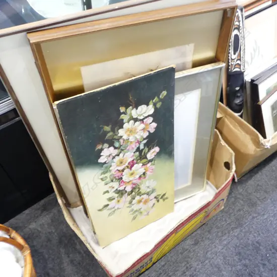 4 ARTWORKS; MALCOLM WARR TAURANGA HARBOUR III PRINT, L. LARDEN FLORAL, ETC