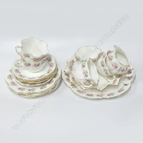PART SHELLEY CHINA TEASET 5CSPS CAKE PLATE FRILLEY DISH & JUG PINK ROSE PAT