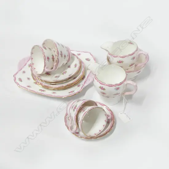 PART SHELLEY CHINA TEASET CAKE PLATE 2CREAM JUGS SUGAR BOWL 4CSPS & 2 SAUCERS PINK ROSE PAT