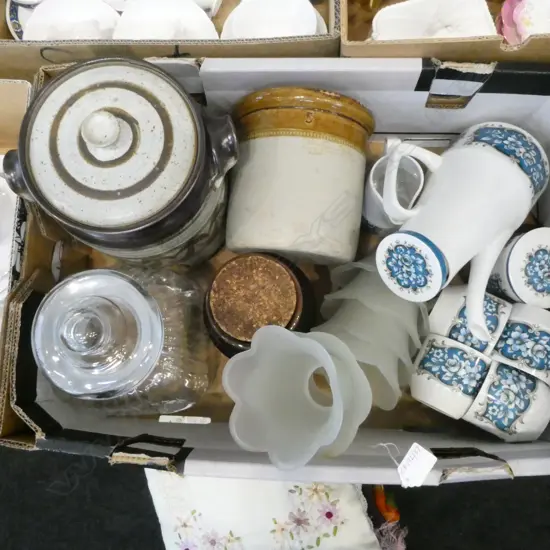 STONEWARE JARS, WOOD & SONS ALPINE COFFEE SET, LAMP SHADES, LOLLY JAR