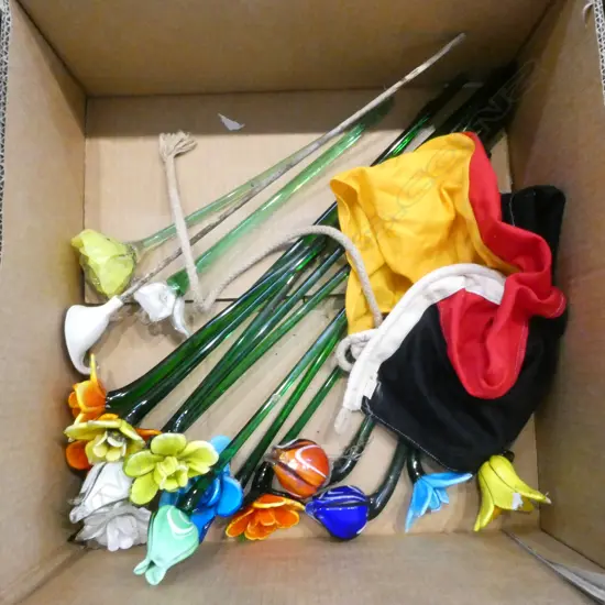 COLLECTION OF 15 HAND BLOWEN GLASS FLOWERS SOME CHIPED L500MM LONGEST (From the Estate of Tommy Doyle)