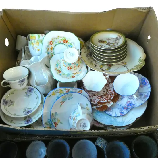 BOX LOT PART TEASETS CSPS EDWARDIAN SALAD SET ETC