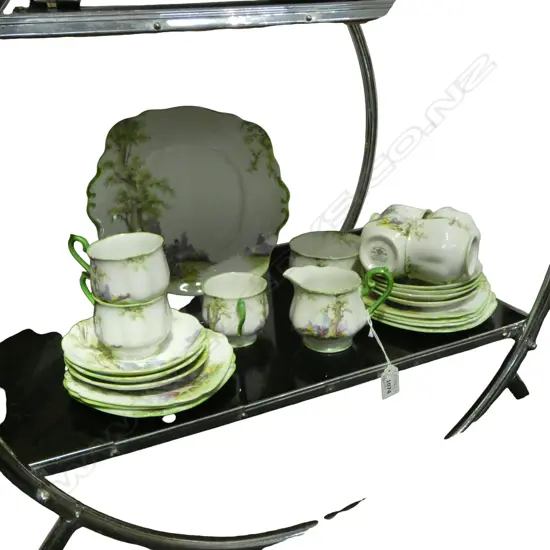 24 PCE ROYAL ALBERT 'GREENWOOD TREE' TEA SET; 7 TRIOS, CAKE PLATE, MILK & SUGAR