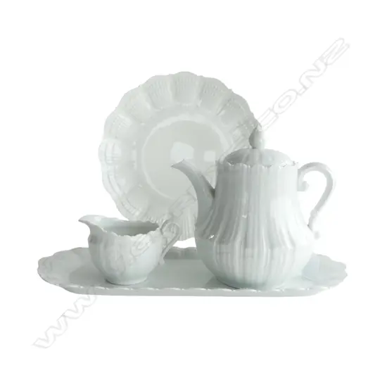 LIMOGES WHITE PORCELAIN PART TEASET - cake and sandwich plates, milk jug and teapot
