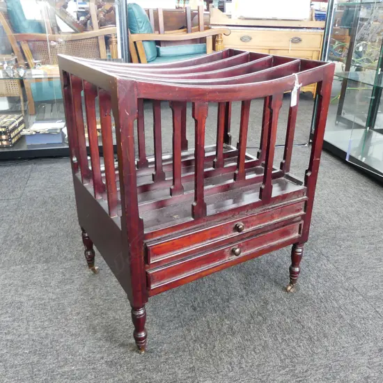 MAHOGANY TWO DRAWER CANTERBURY ON CASTORS 480x380x805mm