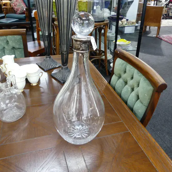 LG CRYSTAL DECANTER w. STG SILVER RIM, B'HAM 2001 H.420mm
