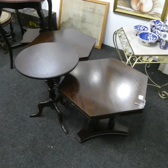 PR MAHOGANY OCTAGONAL SIDE TABLES 515mm dia + WINE TABLE