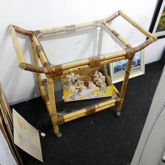 CANE & GLASS DRINKS TROLLEY 900x490x790mm