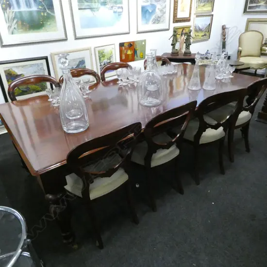 VICTORIAN STYLE MAHOGANY DINING TABLE & 8 BALLOON BACK CHAIRS 2430x1200x750mm