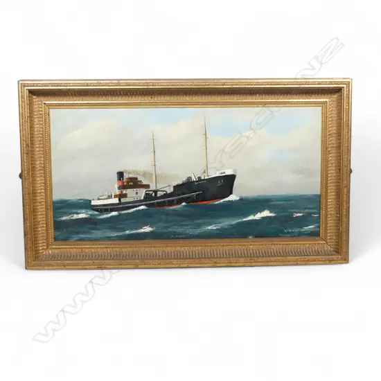 OIL ON BOARD, CARGO SHIP THE GUINNESS, SIGNED W. HOWARD. H.290, W.580mm