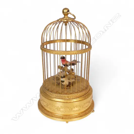 SWISS GILDED CLOCKWORK MUSICAL BIRDCAGE WORKING H300MM