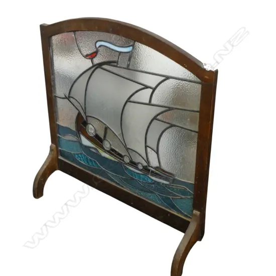 ARTS & CRAFTS LEADLIGHT SAILING SHIP FIRESCREEN H760 L710MM