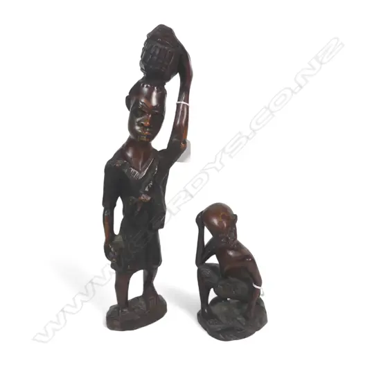 2 AFRICAN HARDWOOD FIGURE CARVINGS H410 & 190MM