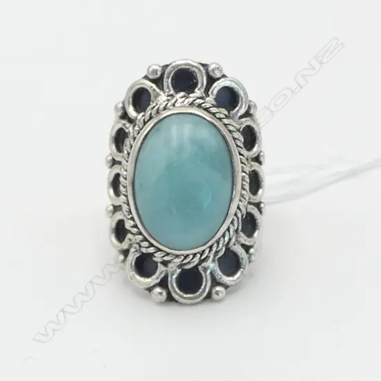 STH AMERICAN SILVER & LARIMAR RING DOMINION REPUBLIC size T