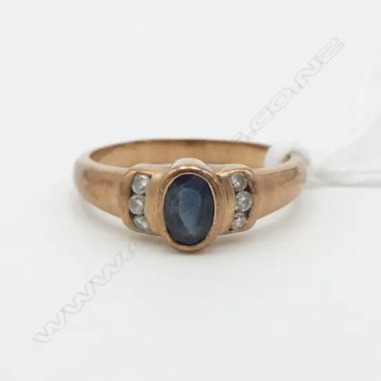 9ct ROSE GOLD SAPPHIRE & DIAMOND RING 3.16gms SIZE N