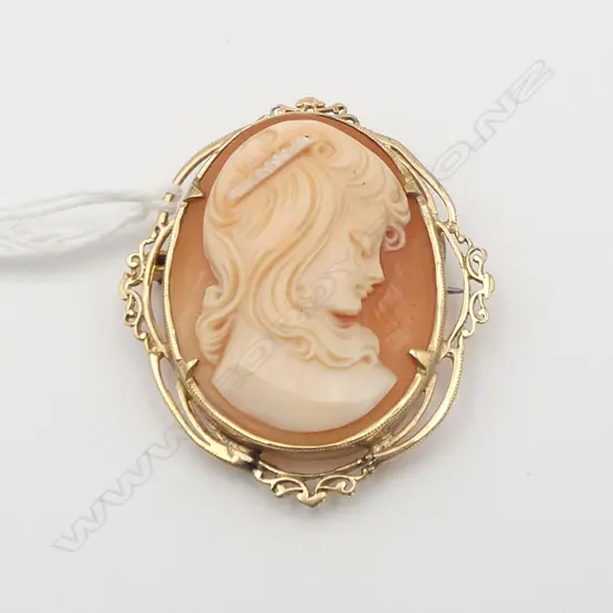 9ct GOLD FRAMED CARVED SHELL CAMEO 10.6gms