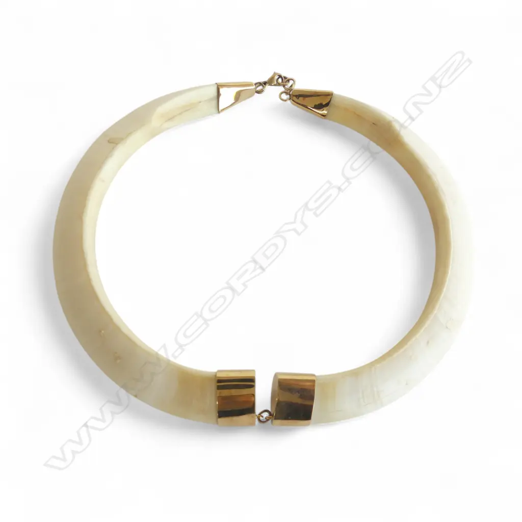 PR LARGE BOAR'S TUSK CHOKER with 9ct GOLD MOUNTS Image 1++