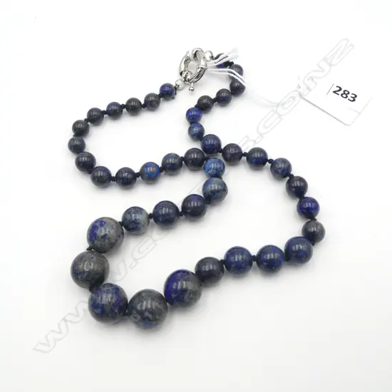 LAPIS LAZULI NECKLACE, GRADUATED HANDKNOTTED BEADS, L480mm