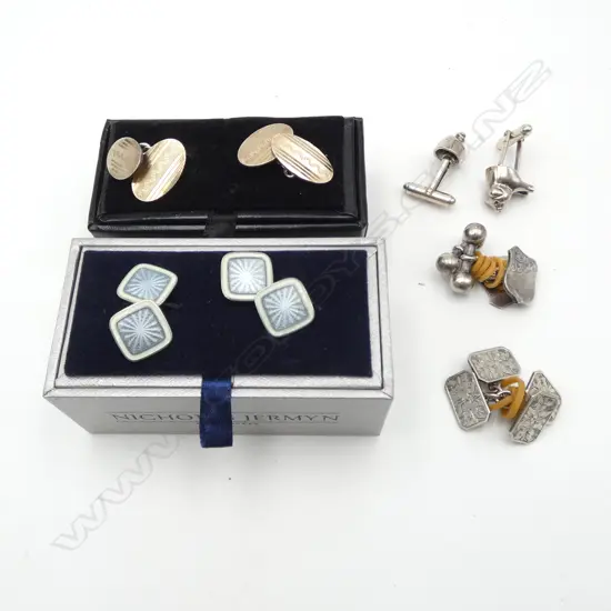 5 PRS OF SILVER CUFF LINKS (1 G/P, 1 ENAMEL)