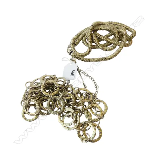 2 ARTISAN MADE NECKLACES, 1 SILVER? RINGS