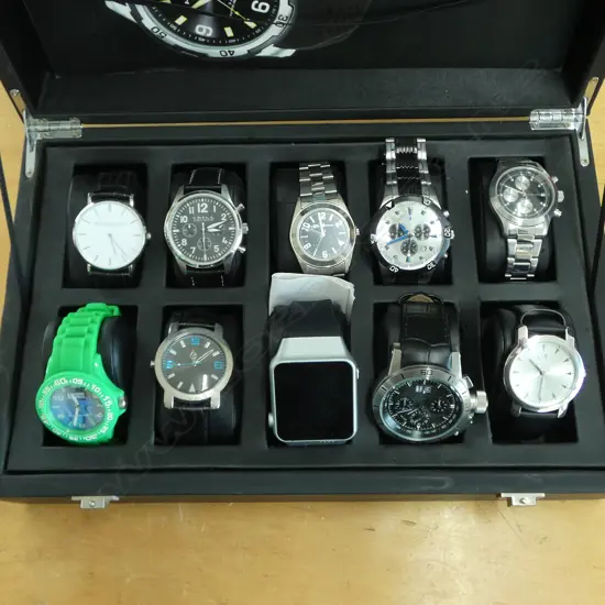 EUROPA WRISTWATCH SAMPLE BOX; 10 WATCHES OF VARIOUS STYLES INCLUDING RUGBY WORLD CUP 2011, BERKLEY, END OF DAYS, etc