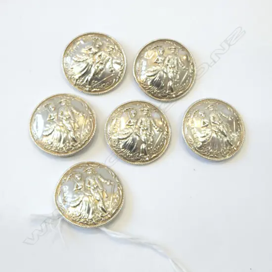 6 STG SILVER BUTTONS; LONDON 1901 30mm dia 26gms