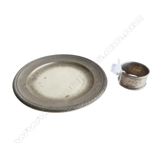 925 SILVER PLATE 145mm dia + NAPKIN RING 112gms