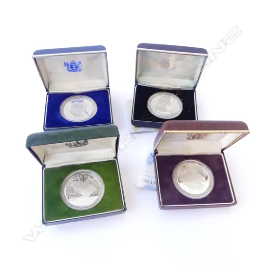 4 CASED NEW ZEALAND STG SILVER DOLLAR COINS, approx. 109gms