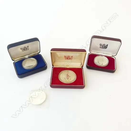 3 CASED N.Z. SILVER? ONE DOLLAR COINS + LOOSE 6 FEB. WAITANGI DAY SILVER? ONE DOLLAR COIN