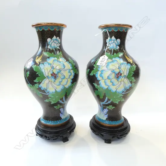 PR CLOISONNE VASES ON STANDS H.355mm