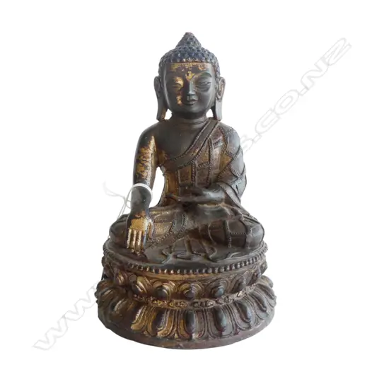 BRONZE BUDDHA FIGURE H.200mm seated in meditation in the bhumisparsha mudra