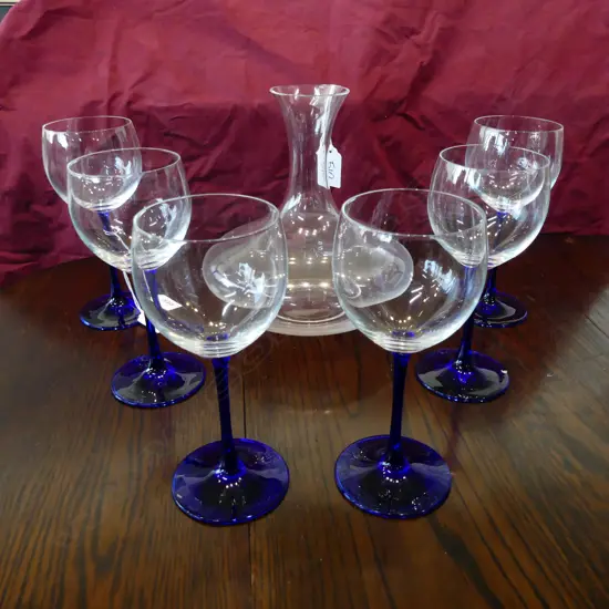 6 ZWIESEL BLUE STEM WINE GLASSES H.175mm + SPIEGELAU CRAGGY RANGE WINE CARAFE H.200mm