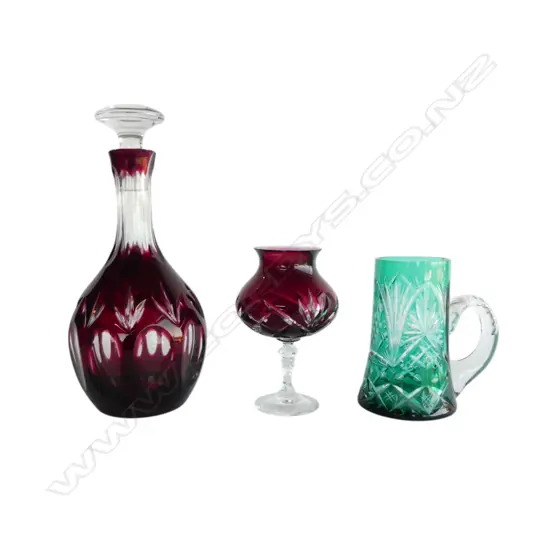 2 PCES RED FLASHED CRYSTAL H.310mm + GREEN (FAULTS)