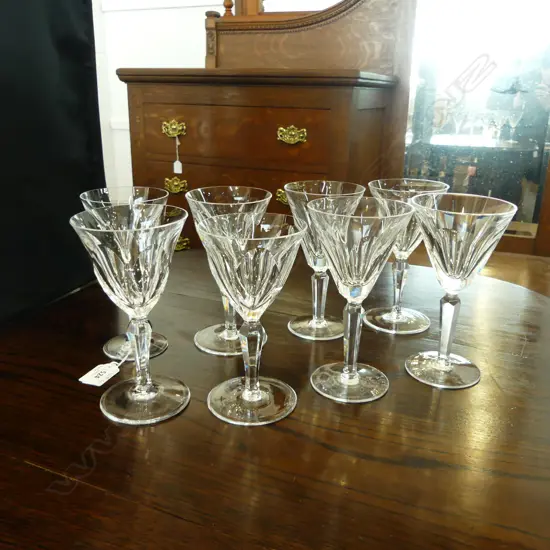 4 WATERFORD CRYSTAL GLASSES (small chip) + 4 UNMARKED WITH SIMILAR CUT