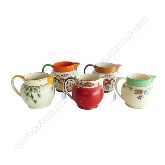 COLLECTION OF 5 WEDGWOOD DECO STYLE JUGS fault to one