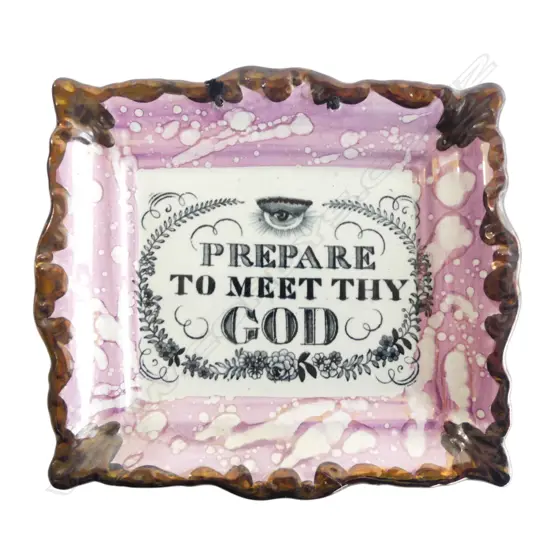 SUNDERLAND LUSTRE PLAQUE 'PREPARE TO MEET THY GOD' 195x215mm