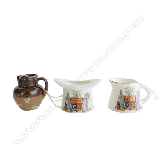 2 Foley China FOLEY Coronation 1902 crested pces + mini Doulton stoneware jug