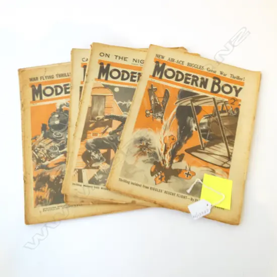 SEVEN 1930’S BIGGLES & CAPTAIN JUSTICE MODERN BOY COMICS MAGAZINES, L.290MM