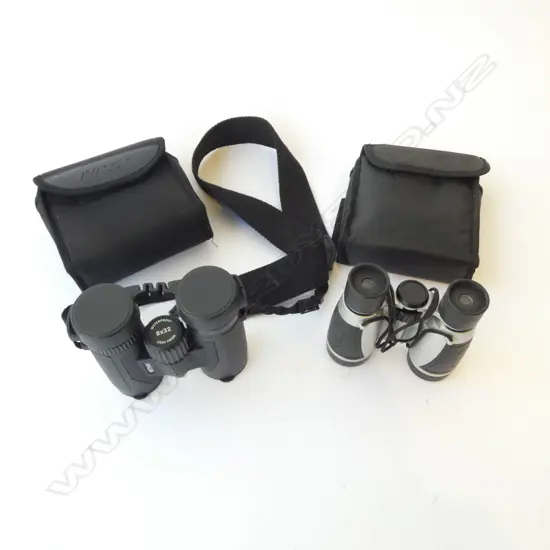 2 PRS CASED BINOCULARS; AVALON 8x32 BAK4 PRISM, OTHER