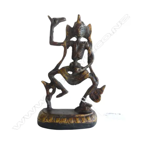 BRONZE TIBETAN DANCING CHITIPATI ORNAMENT ON WOODEN BASE H.165mm