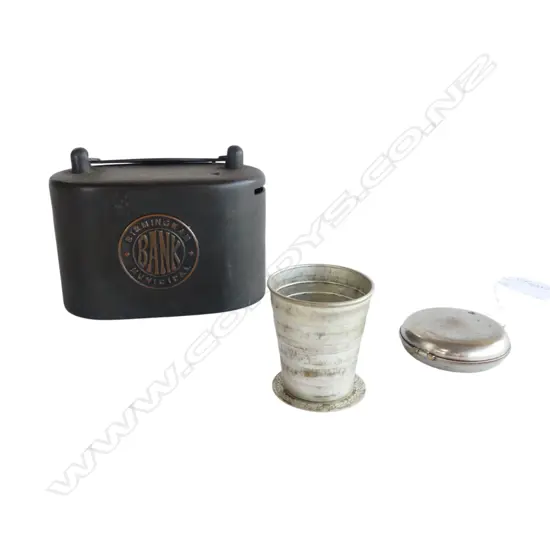 B'HAM COIN BANK W. 110mm, EP EXPANDING SHOT GLASS, CASED