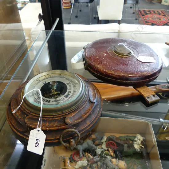 RABONE CHESTERMAN LARGE BUILDERS TAPE IN INCHES Dia 175mm & OAK BAROMETER Dia 160mm