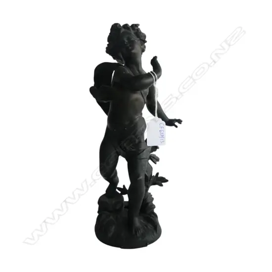 ANTIQUE SPELTER CHERUB 'LE RUISSEAU PAR BRUCHON' H.295mm